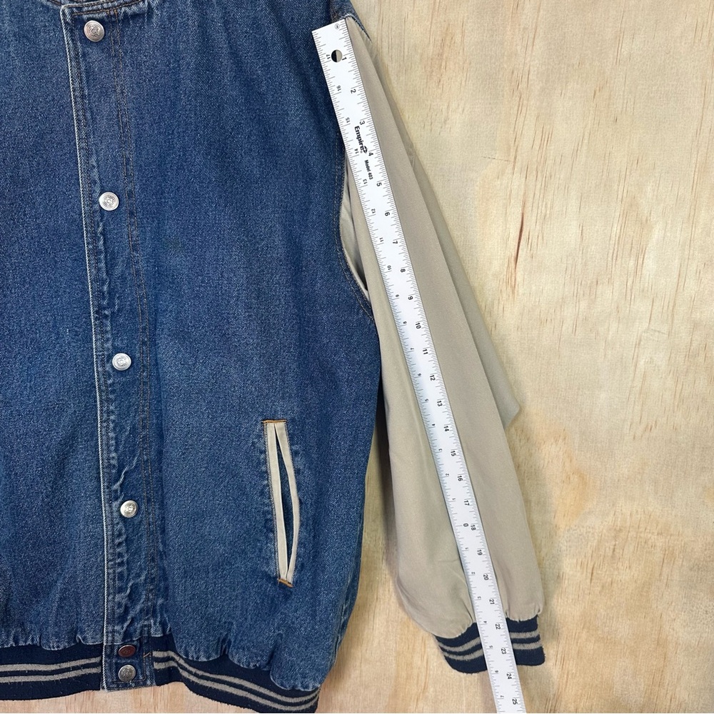 Vintage Fallen Heroes Military Bomber Denim Jacket Snap Button 90s Style Baggy M - Picture 15 of 15